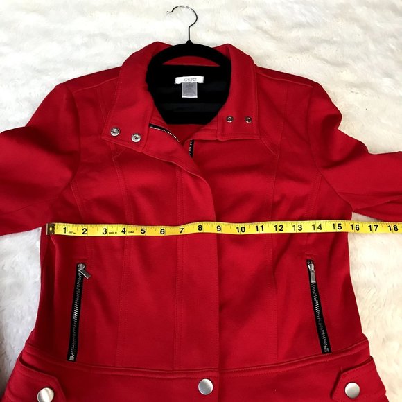 Cache Red Moto Biker Zip Up Jacket Women's Size 6 - Picture 8 of 10